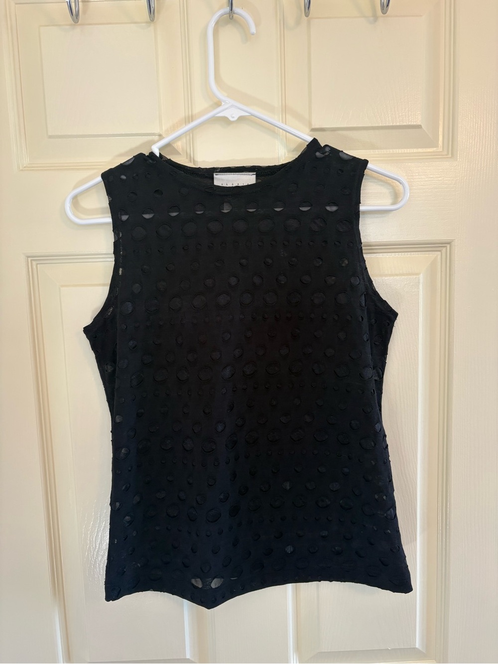 Vintage Sleeveless Black Textured Hole Tank Top